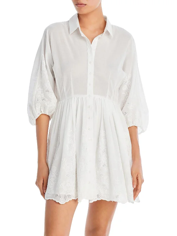 Womens Eyelet Mini Shirtdress