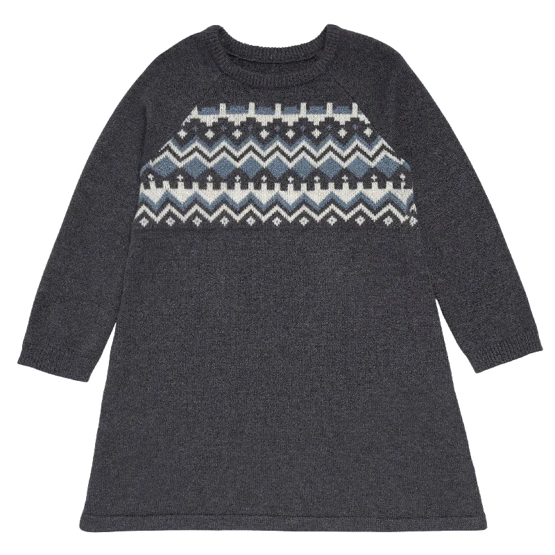 Midnight Madness Toddler Girls Dark Grey Heather Fair Isle Sweater Dress